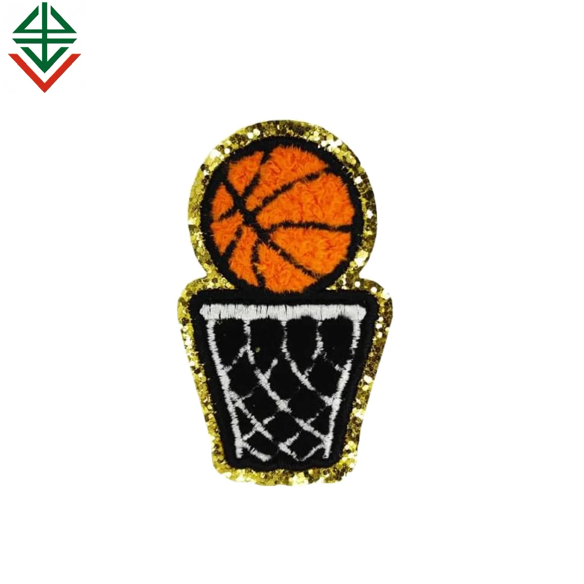Basketball Entusiasts Iron On Chenille Embroidered Applique Patches with Gold Edges for Clothes