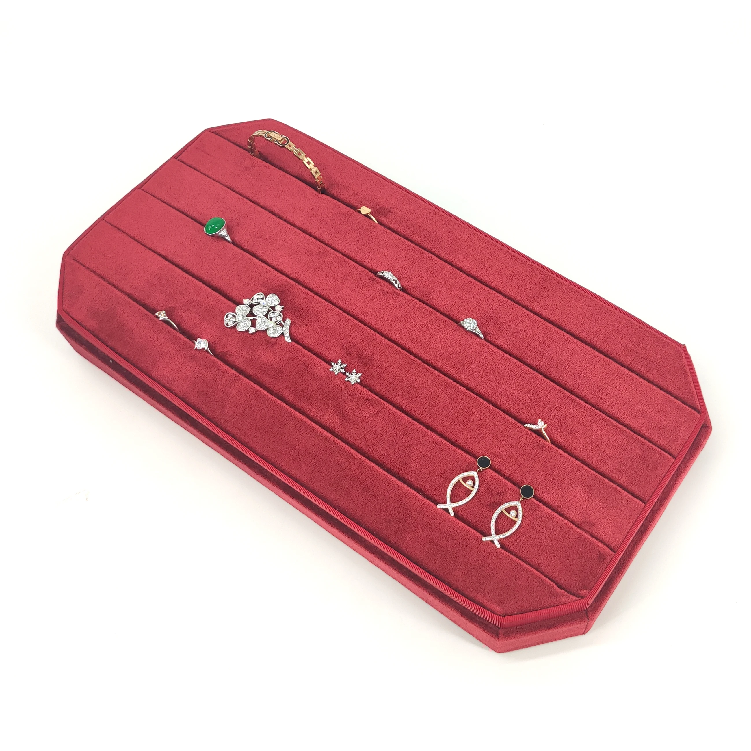 Newest Customized  Luxury Velvet Ring Jewelry Display Tray Velvet Jewelry Tray For Display Jewelers Workbench Ring Show Desktop