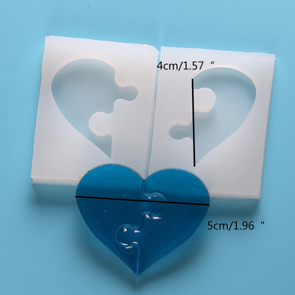 2pcs Puzzle Heart Love Silicone Mold Resin Craft DIY Mould Tools Cake Fondant Chocolate Decorating Cupcake Topper Molds