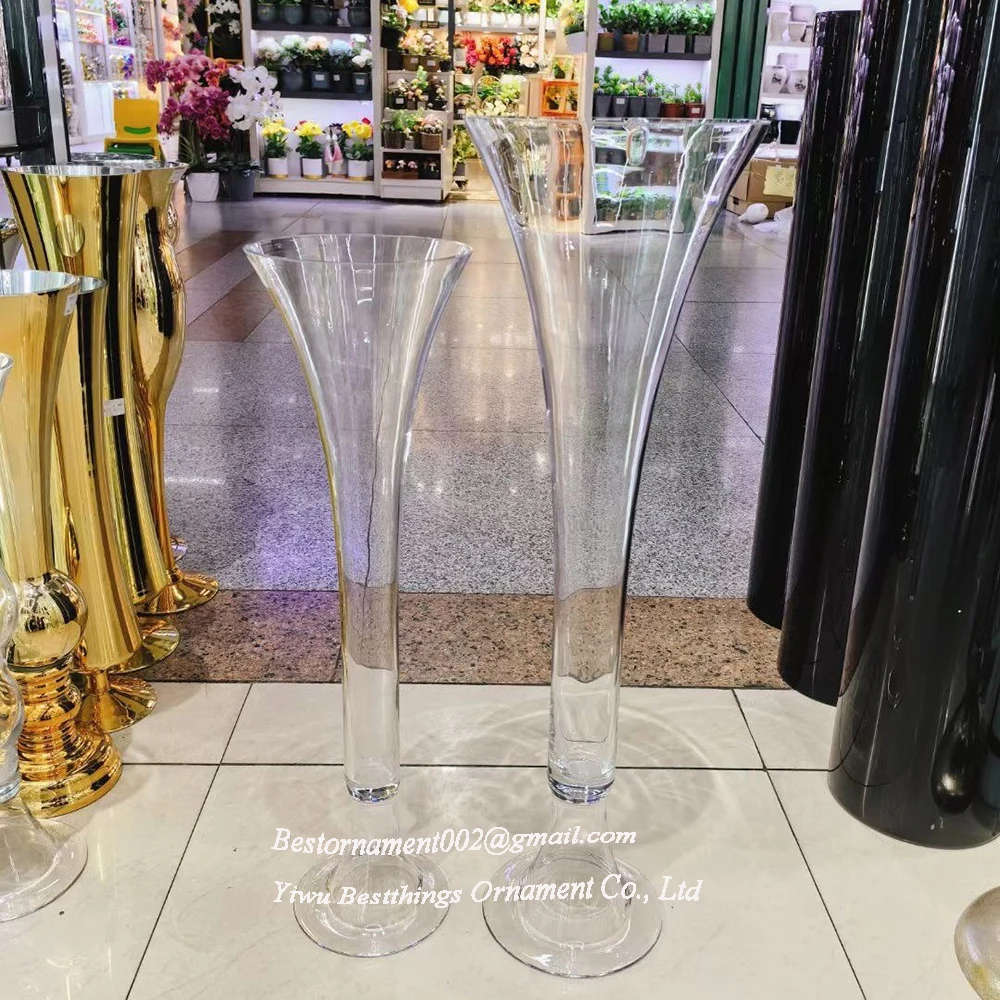 Wedding Decoration New Striped Clear Tall Cone Clear Glass Vase Table Centerpiece