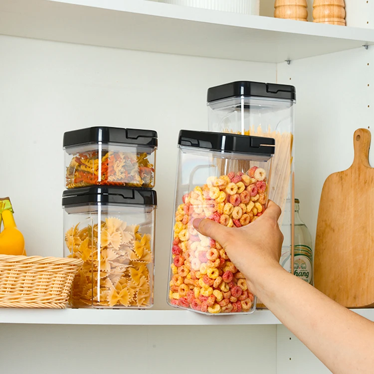 wholesale kitchen large clear plastic airtight vacuum food cereal coffee storage container jar pantry organizer box date lid
