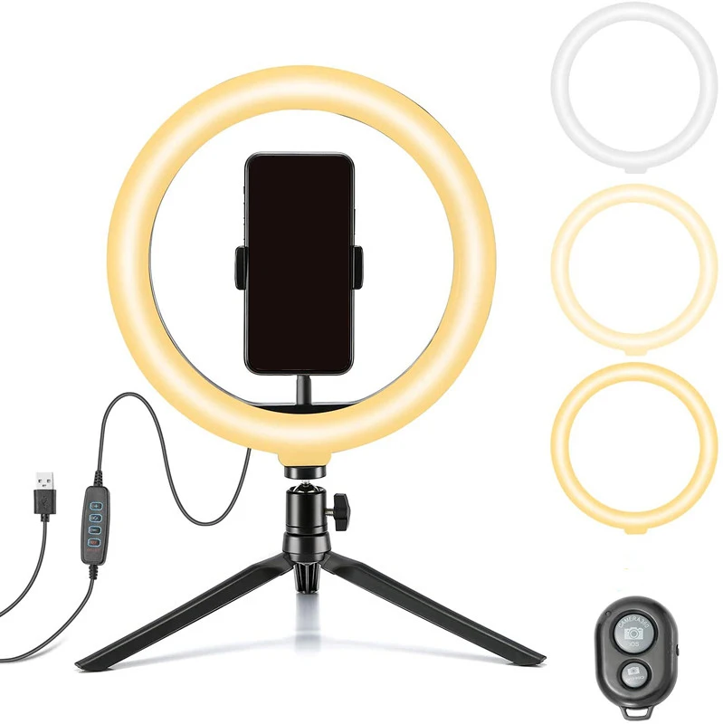 Кольцевой светодиодный светильник, Трипод с регулируемой яркостью, 10 дюймов, 3 модели, с держателем для телефона, для сотового телефона