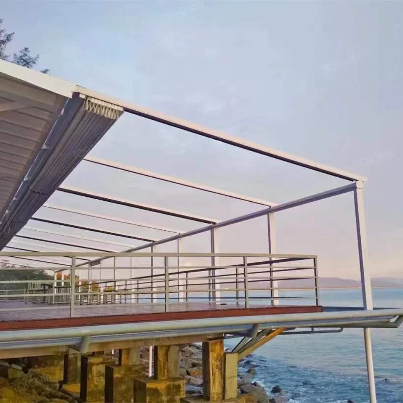 Modern Design PVC Aluminium Retractable Sunshade Pergola with LED Lights