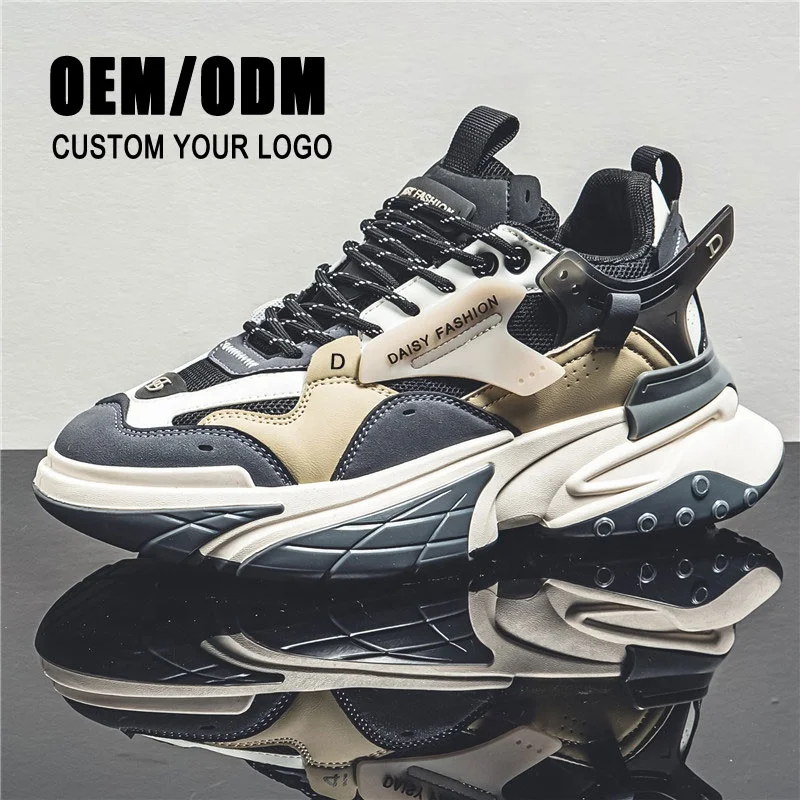 Hot Selling Reflective Lace Up Men  Fashion Leather Sneakers Zapatillas De Hombre White Chunky Athletic Shoes for Men