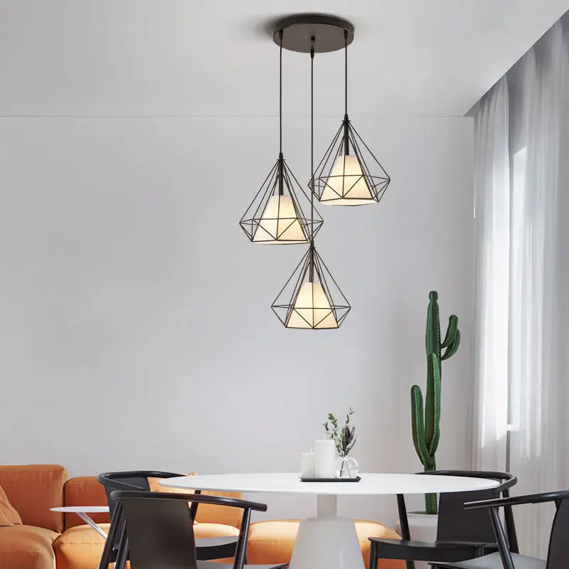 Black Metal Three Heads Modern Simple Chandelier Pendant Light dining room living Room Hall