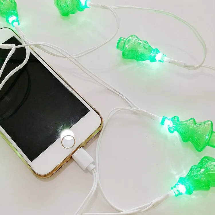 Christmas Tree Shaped LED light USB Charging Cable with 8led bulb for all Phone