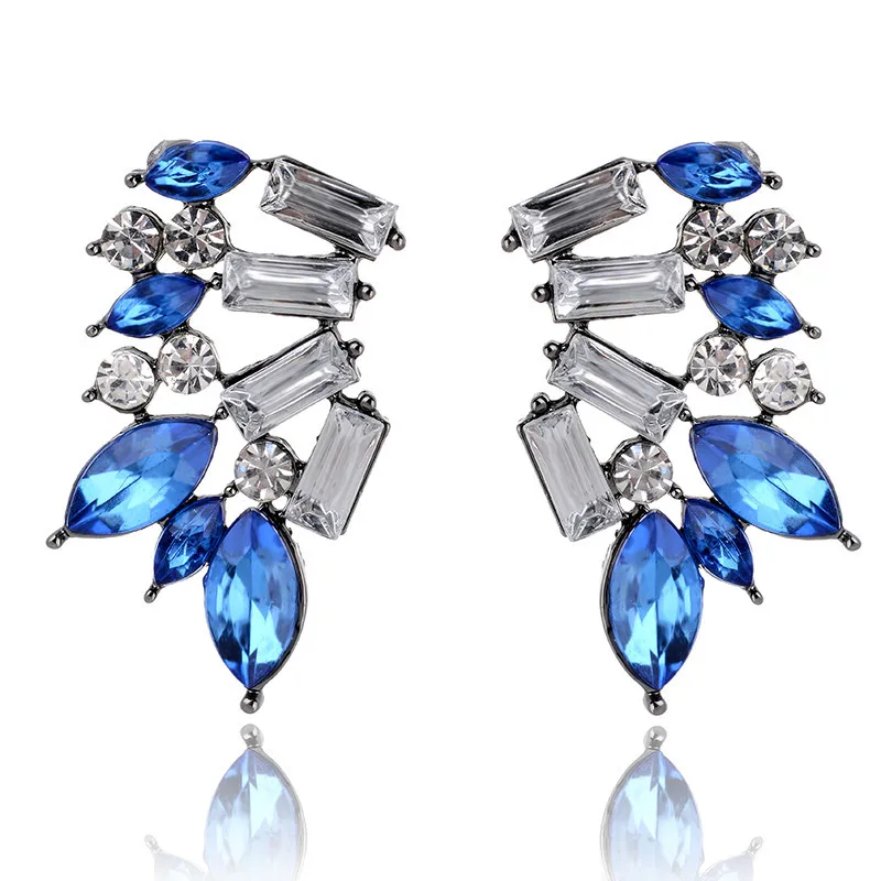 LUOXIN Wholesale Women Fashion Jewelry Rhinestone Earrings Crystal Blue Opal Earrings