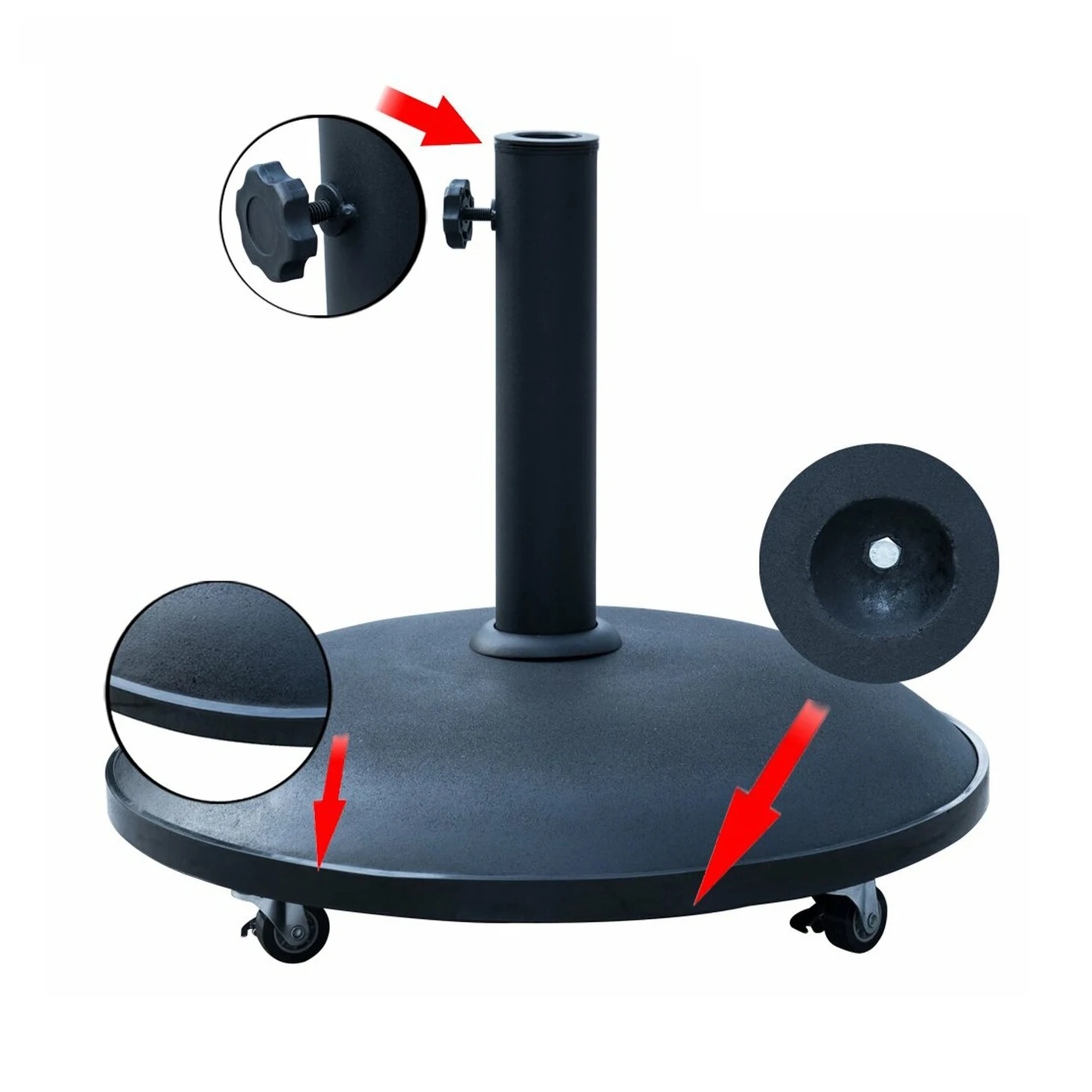 Danlong Hot Selling 55lbs Heavy Duty Stand Concrete Outdoor Patio Umbrella Base with 4 Wheels for Garden Courtyard