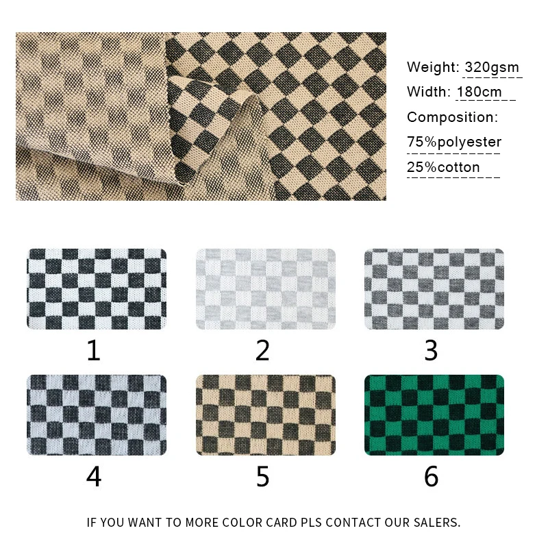 Wholesale checkerboard pattern 75%polyester 25%cotton knitted plaid fabric 320gsm for pajamas