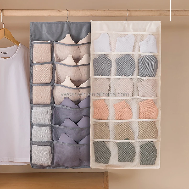 Closet Hanging Bra Organizer Dual Sided Wall Shelf Wardrobe Mesh Pockets Storage Bag for Bra Socks Underwear Storage Space
