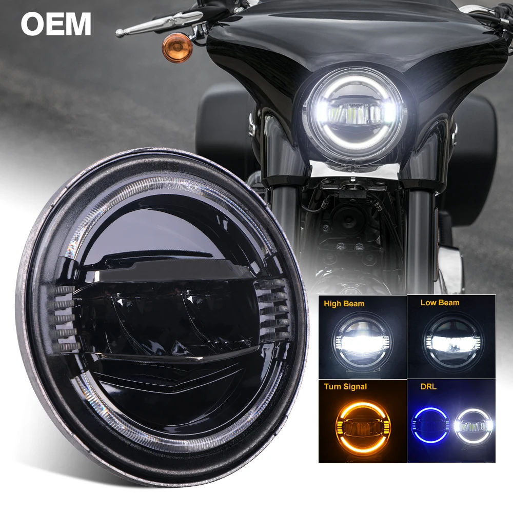 Universal 7 Inch Round Headlamp Motorcycle Ring Head Light 12V With Turn Signal Led Dot Projector Light For Harley Davidson
