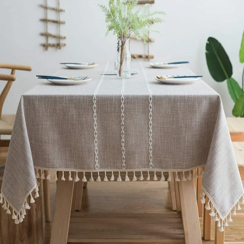 Linen Rectangle Tablecloth Table Cloth Heavy Weight Cotton Linen Dust-Proof Table Cover for Party
