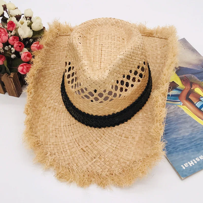 Fashion Wire Curls Straw Hat Ribbon Flash Design Summer Wide Brim Lafite straw hat