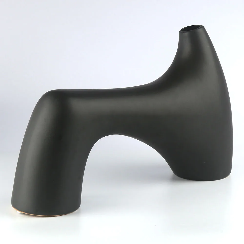 21 inch Matt White and Black Abstract Camel Shape Custom Design Made Ceramic Flower Vase