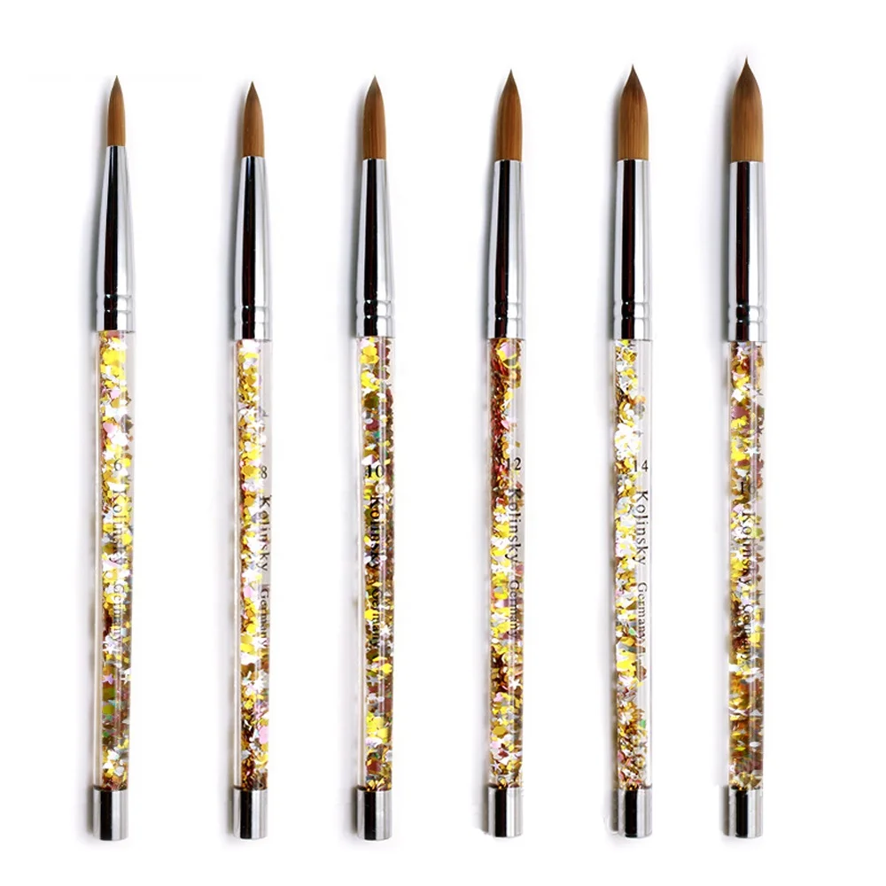 Iksbeauty Kolinsky акриловая кисть для ногтей Пользовательский логотип кристальная Ручка Акриловая ОБЖИМНАЯ