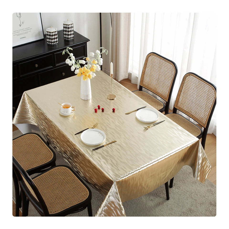 Outdoor/indoor Customized Dining Fashion Table Cover Gold Silver Pvc Metallic Embossed Tablecloth