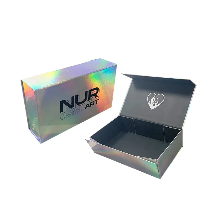 Заказной логотип печать картон Магнитная Складная бумага одежда Подарочная коробка для косметики плоская голографическая упаковка коробки