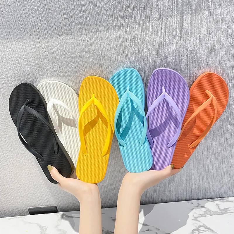 Custom Printed Logo Summer PVC Ladies Rubber Beach Bathroom Shower Slippers Slides Flip Flops