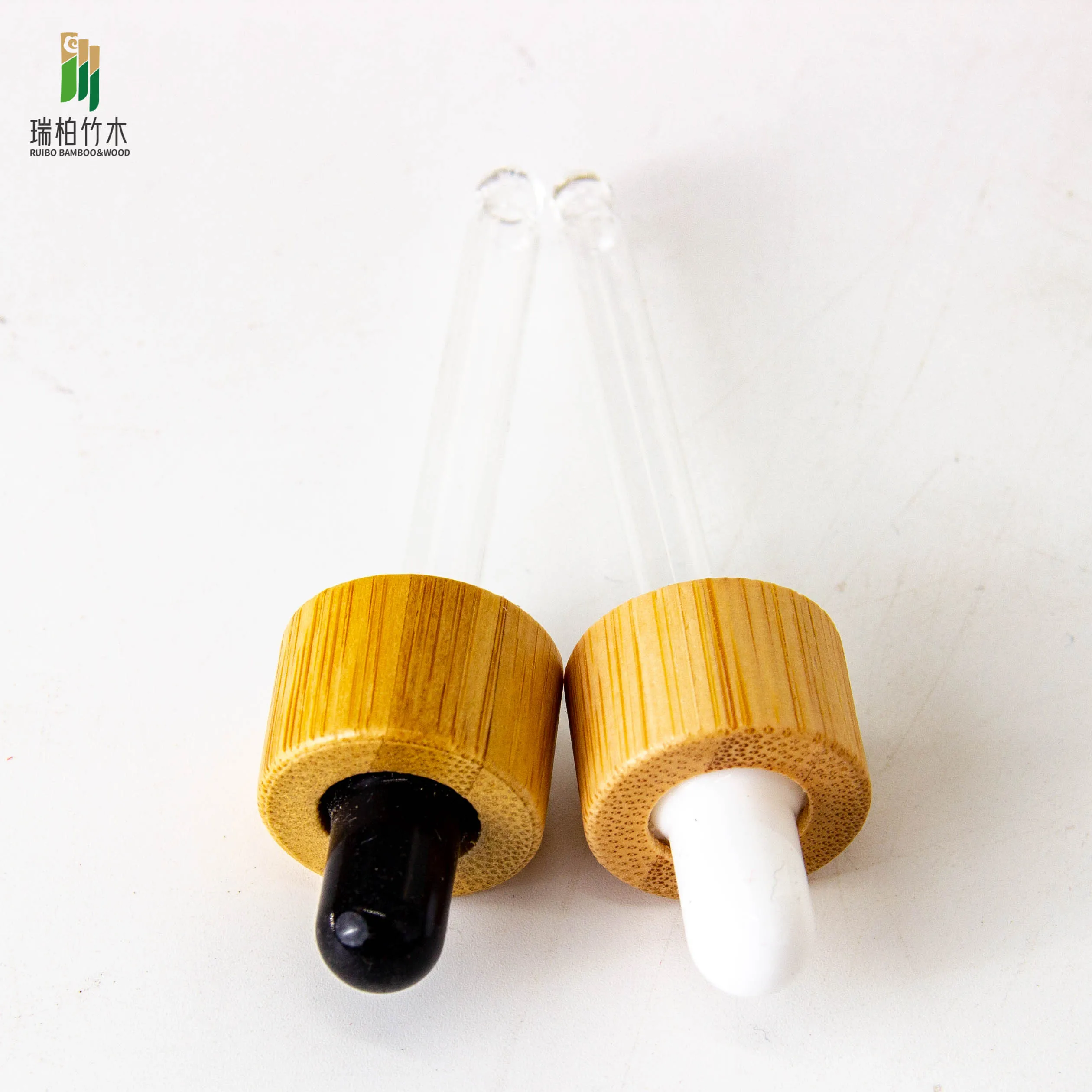 18/410 Custom Logo Bamboo Dropper Cap Skin Care Bottle Pipette Dropper Lid 18mm Cosmetic Glass Bottle Dropper Cap