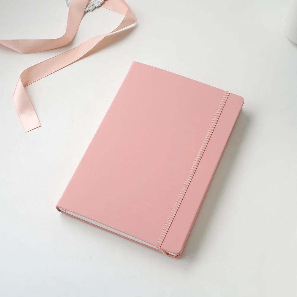 Custom Printing Hardcover Factory Price Pink Pu Leather Elastic Band Sketchbook Diary Watercolor Notebooks