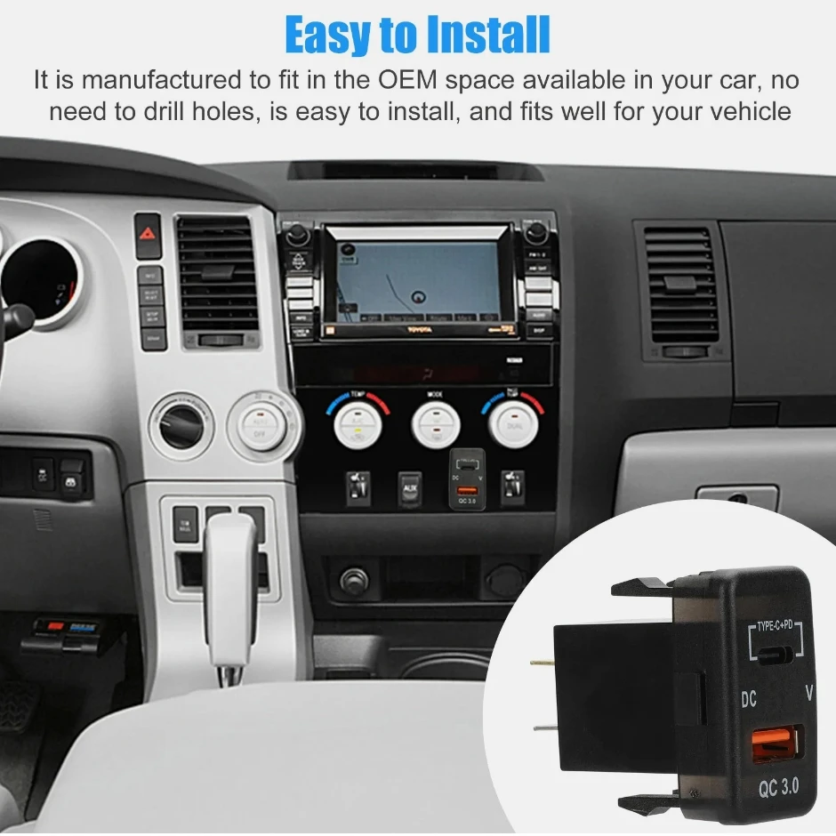 Dual USB Port QC3.0 Charging Port Car Charger Socket Charging Power Adapter Outlet for Toyota Corolla Camry RAV4 Cruiser