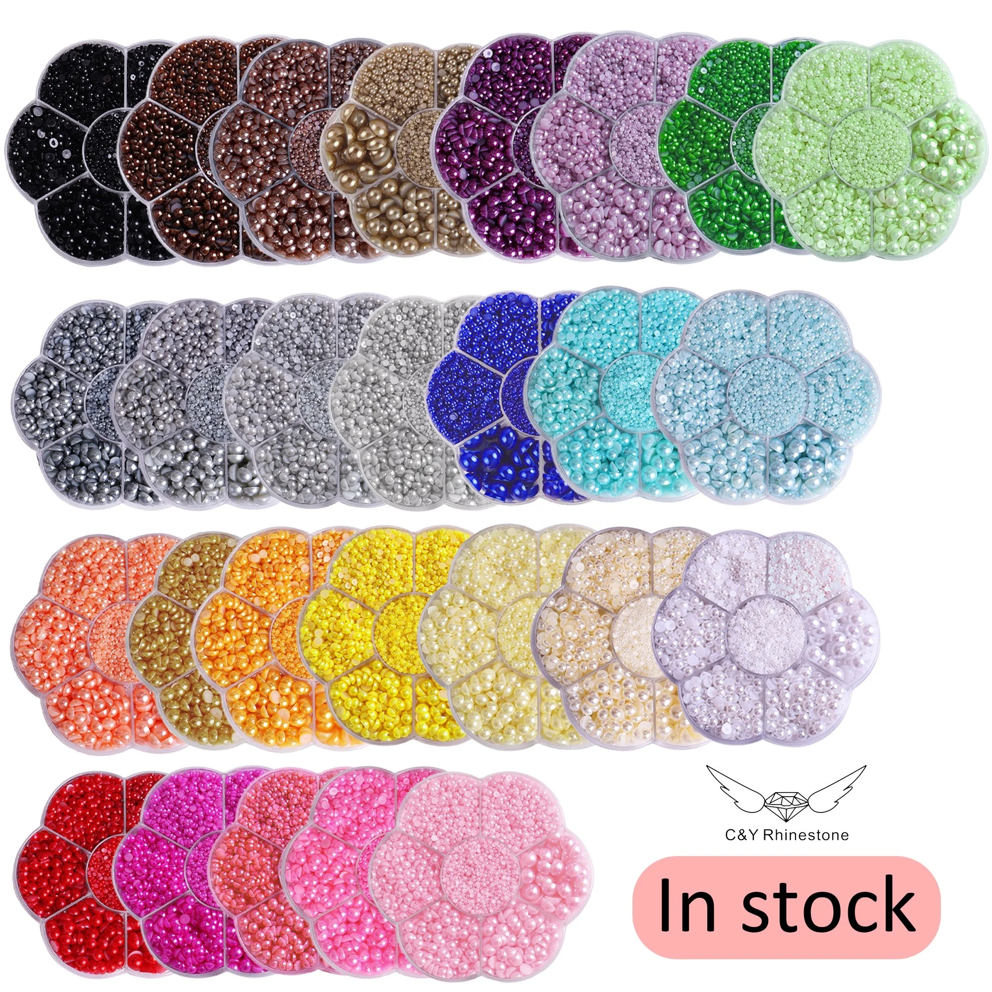 C&Y Crystal High Quality DIY Accessories ABS Pearl Beads Kit Plain Flat Back Pearls Round Half Pearls Box
