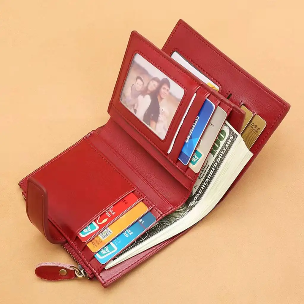 Vintage Short Wallet PU Leather Wallet Multi  Function Zipper Purse