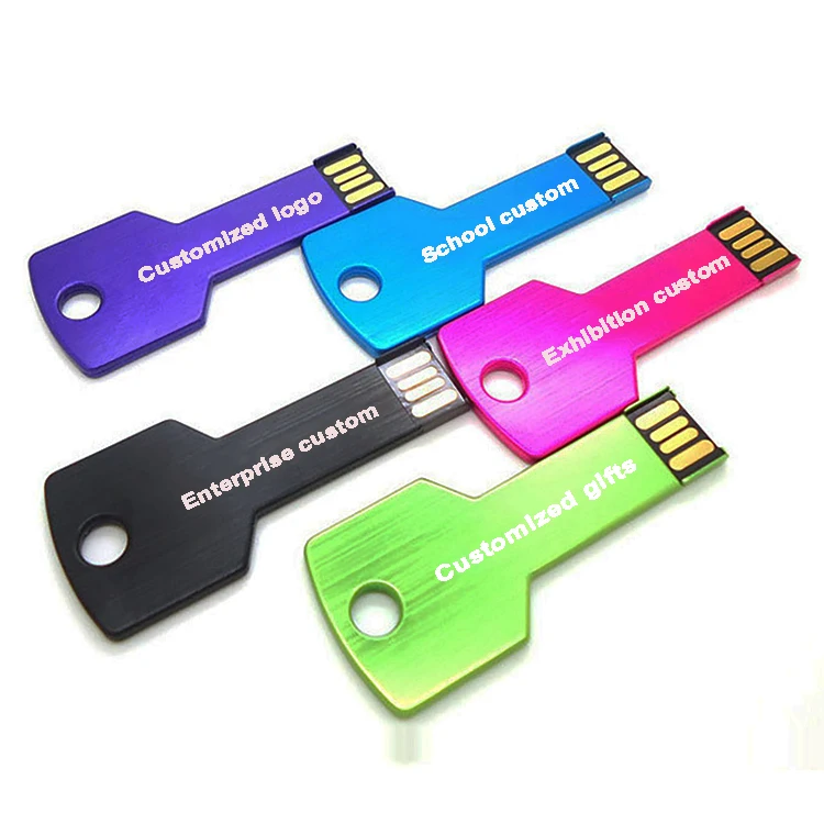 
Colorful Metal Key Shaped USB 2.0 Key USB Drive With Laser Logo Printing Custom Logo 