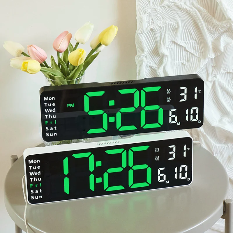 12 inch Amazon  selling Wall alarm clock with  Two Alarm  Temperature  Date and 12/24H