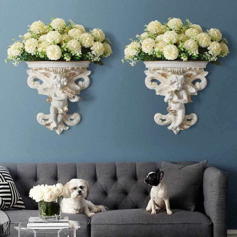 T0193 Hot Sale European Style Creative Angel Wall Flower Pot Wall Flower Bouquet in Vase 3D Resin Crafts Art Gift for Decoration
