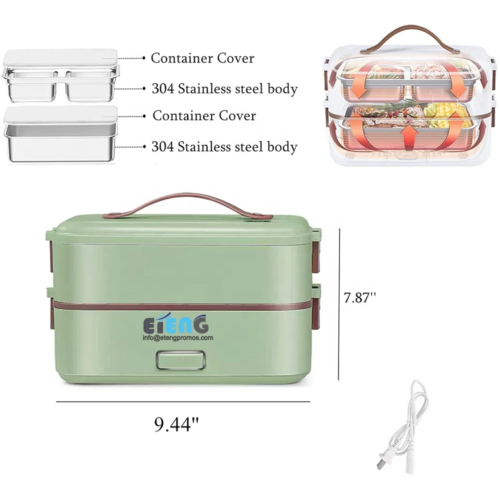  Wholesale Custom Logo Fast Heating food 300 Watt Stackable Stainless Steel Lunch Box Bento Portable Electronic Heated
