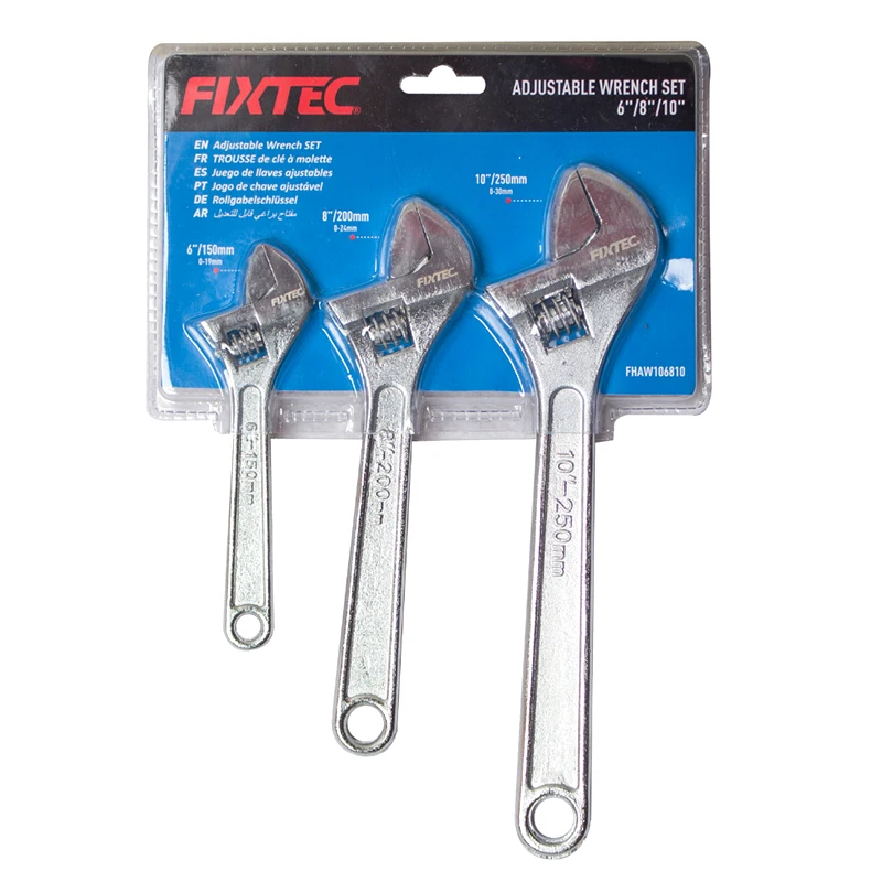FIXTEC Adjustable Wrench Tools 3pcs 45 # Carbon Steel Multi-Function Spanners Set
