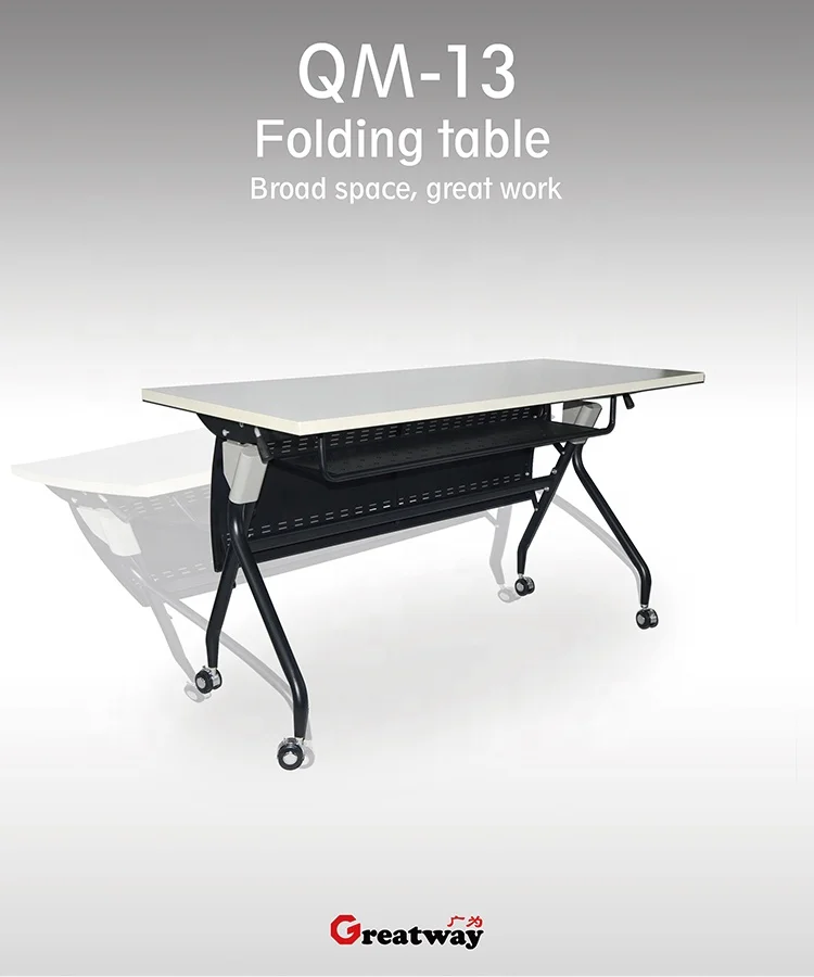 Folding Conference Table Furniture Metal Legs Study Easy Folding Table with Wheel Long Meeting Room White Office Furniture