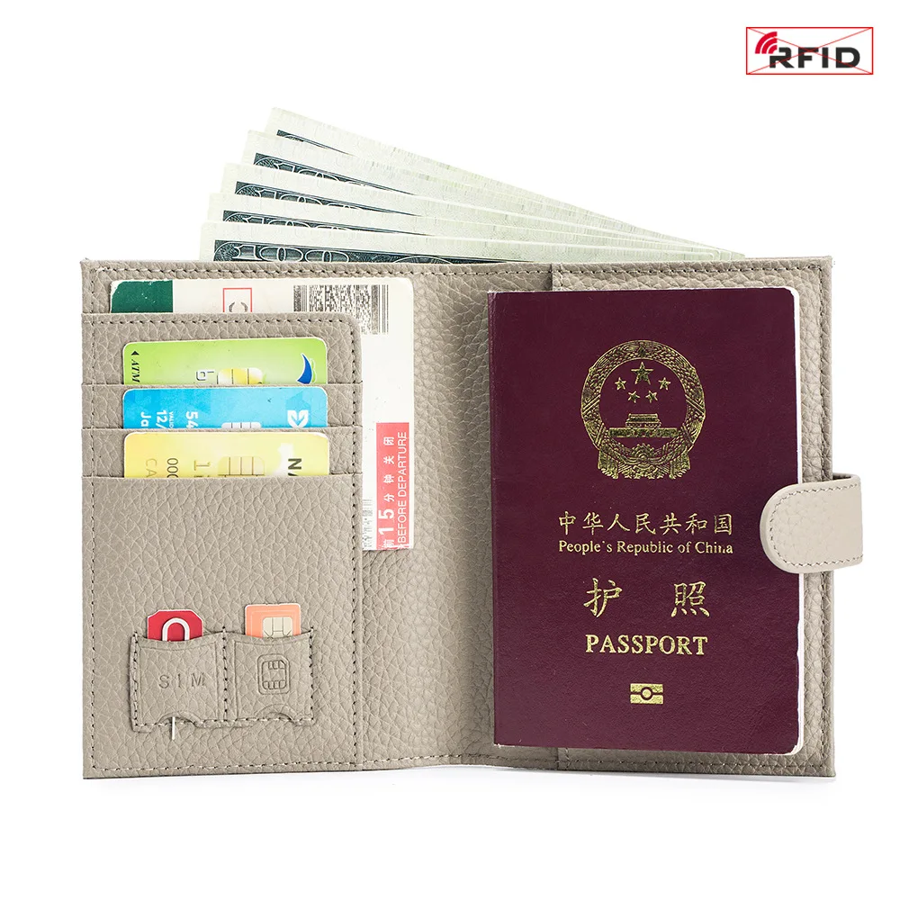 Custom LOGO Mulfi-functional Genuine Leather Travel Passport Holder RFID Document Coin Organizer Passport Wallet