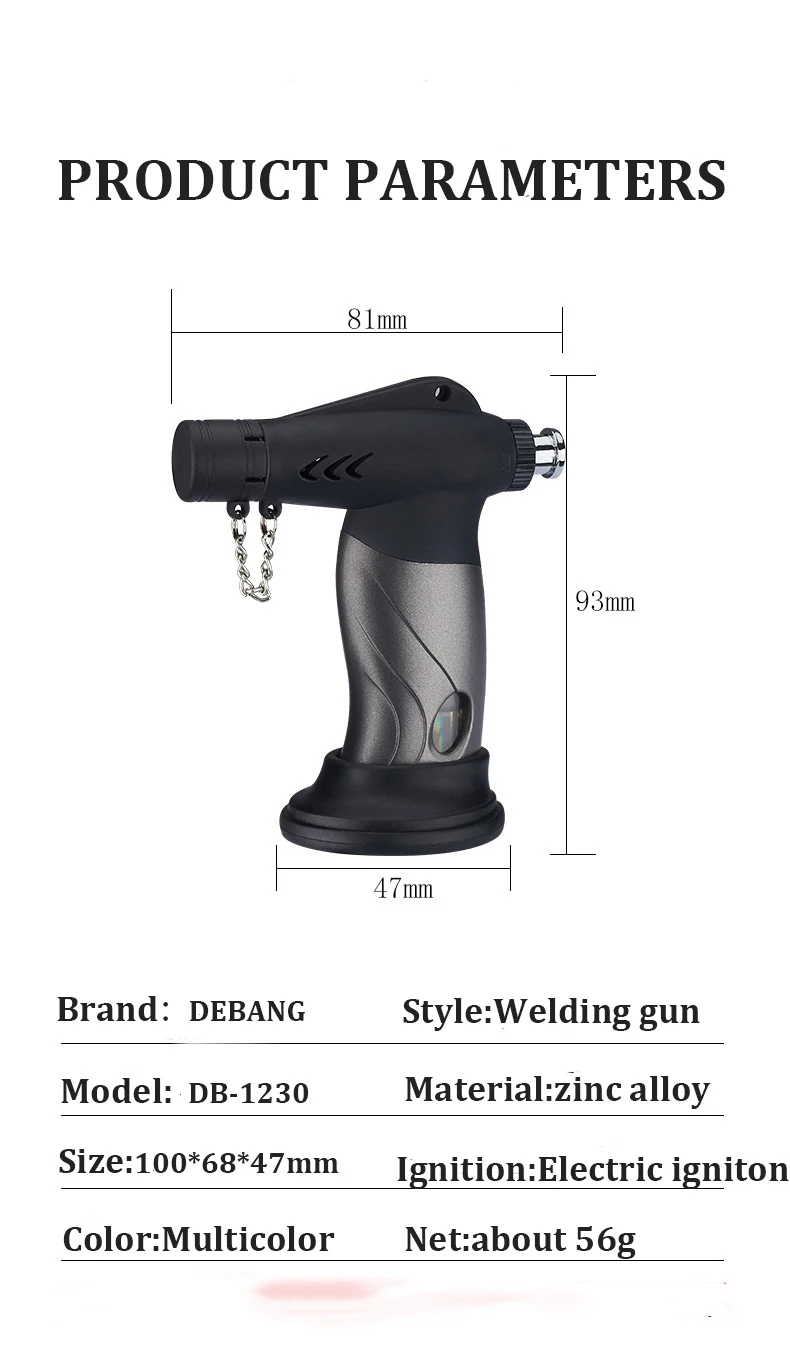 Debang Wholesale Custom Logo Welding Gun Windproof Gas Refillable BBQ Lighter Gun Blue Flame Torch Cigar Lighter
