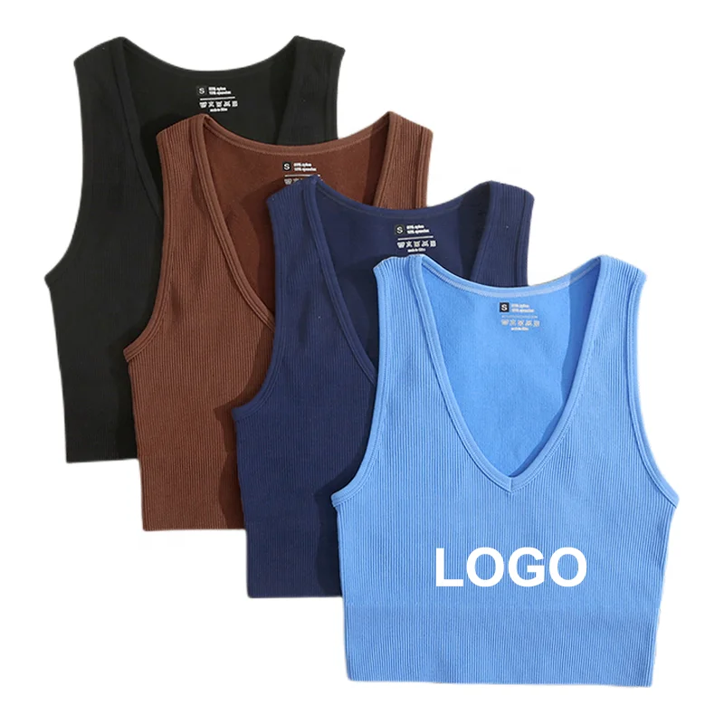 Fashion Wholesale Women Basic Casual Fitness Gym Crop Top Recycled Sleeveless Knitted Ladies Yoga Gym Ribbed Women Tank Tops