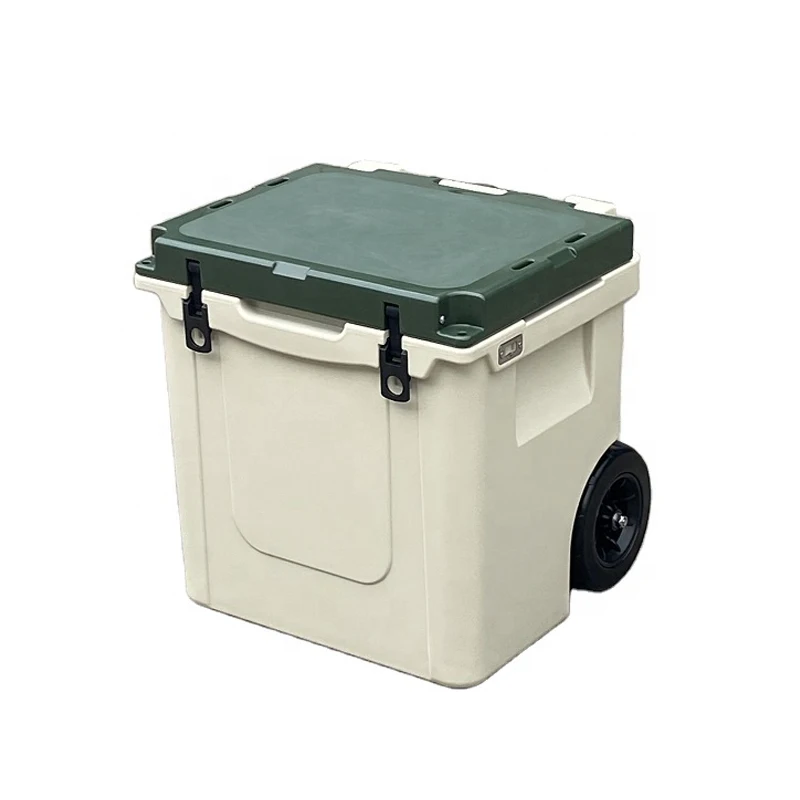 Manufacture high quality 45qt rotomolded cooler with wheels outdoor ice chest cooler with wheels