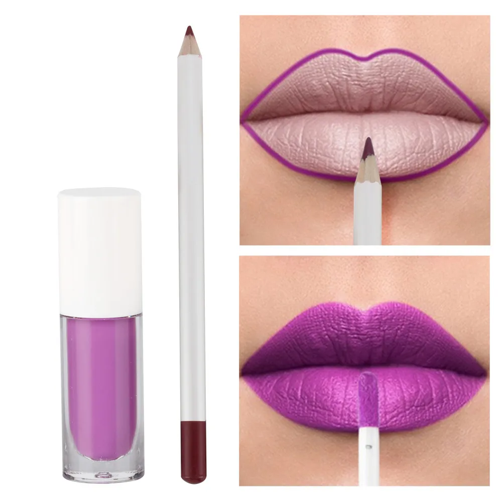 2Pcs Lipstick And Lip Liner Set Multicolor 20Color Lip Liner Creamy Waterproof Private Label Lips Gloss Matte