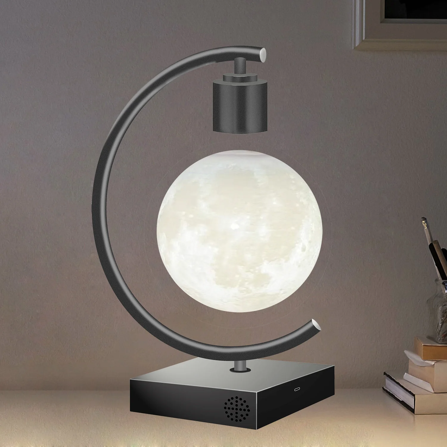 Gleagle patented magnetic levitating moon lamp floating levitation LED light bulb table lamps  with fast charger and speaker