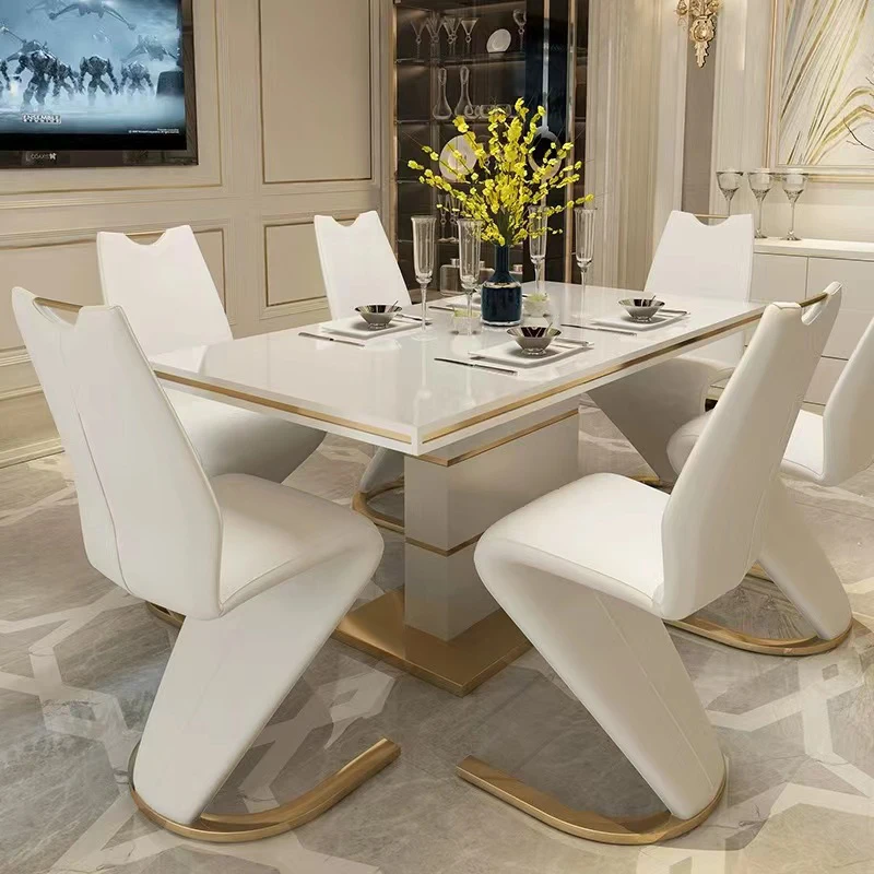New Modern Home Furniture Dinning Room Set 4 6 8 Seater Leather Upholstery Round wooden Dining Tables and chairs For Restaurant