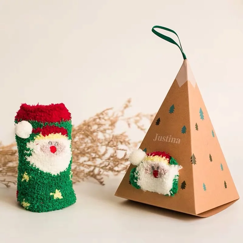 Coral Velvet 3D Stockings Sublimation Embroidery Cozy Unisex Cute Anime Design Deer Fluffy Sleep Christmas Sock With Gift Box