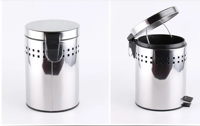 Galvanized Steel 5L Pedal Bin With Holes Design Round Shape Trash Can