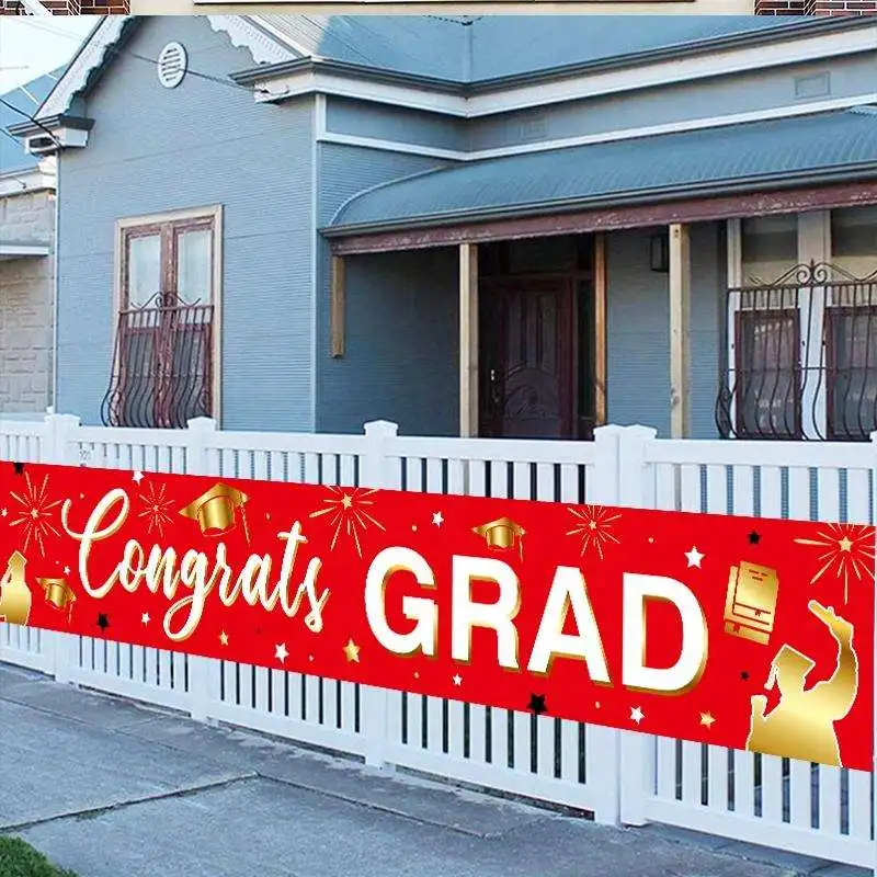 Graduation Season Theme Digital Printed 50CM x 300CM Courtyard Garden Banner Cartoon Patterned for Education
