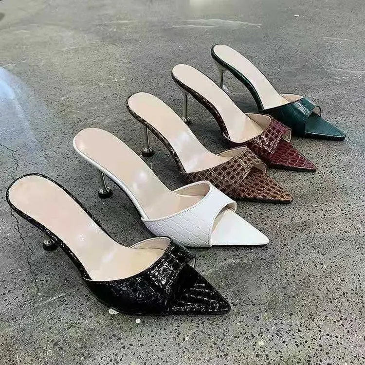 2022 Trendy cheap ladies pointed toe shoes female high heel summer party sandals women plus size leather