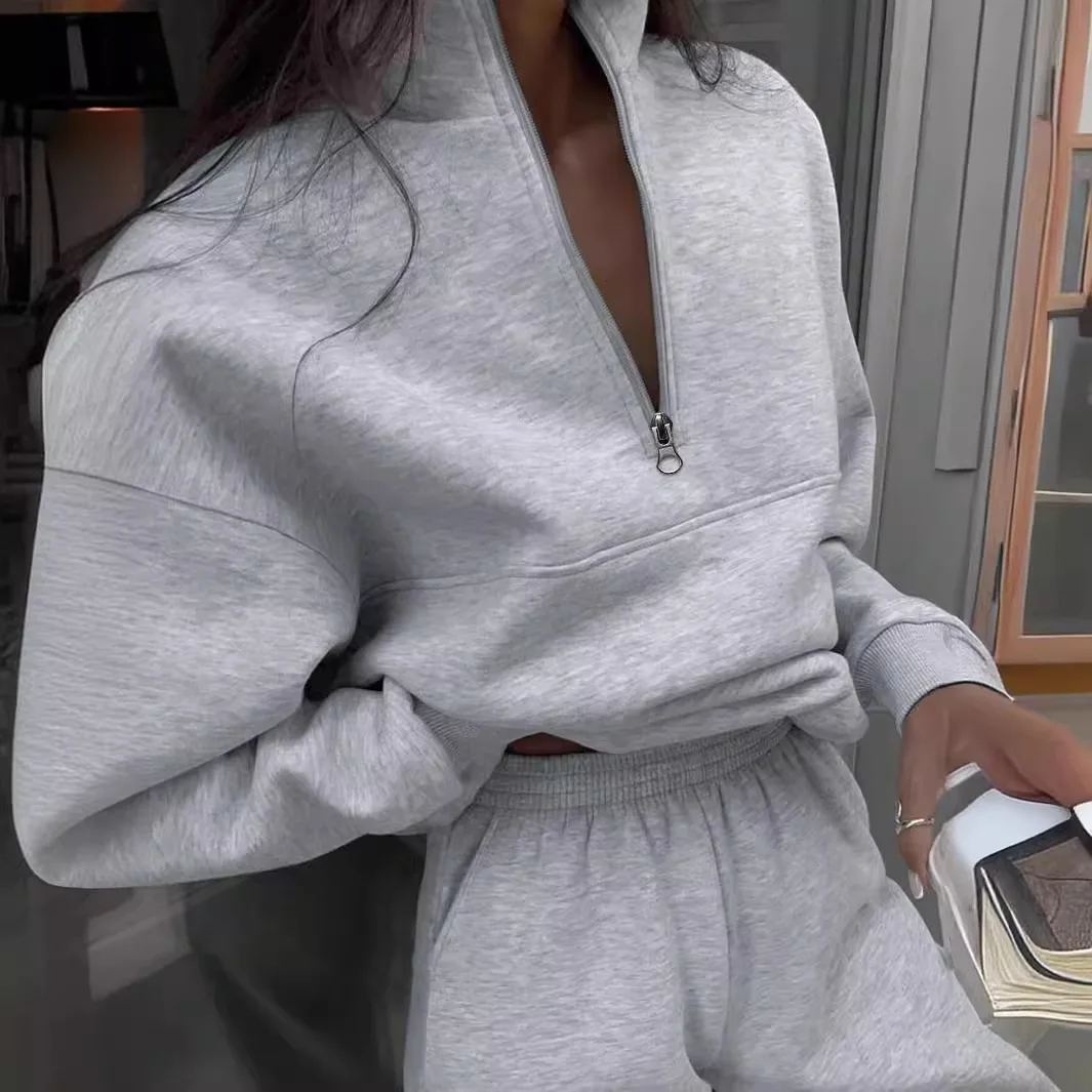 New in Outwears Sweatshirt Winter Clothes Women Warm Suit Ladies Outfit Clothing Long Sleeve Zip-up Top Casual Pants 2 Piece Set