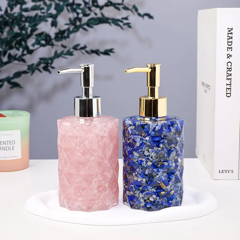 Natural Crystal Chips Hand Washing Liquid Dispenser Bottle Healing Crystal Body Wash Dispenser Bottle for Home Decoration