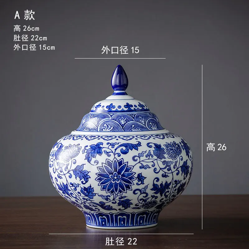 Hand-Painted Blue White Ceramic Vase New Chinese Style Exquisite Flower Pot Living Room Decorative Stone General Jar Tea Pot