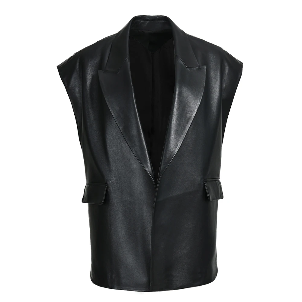 Wholesale Spring Hot Sale Custom Color V-neck Real Sheepskin Vest Women Genuine Leather Jacket Motorcycle