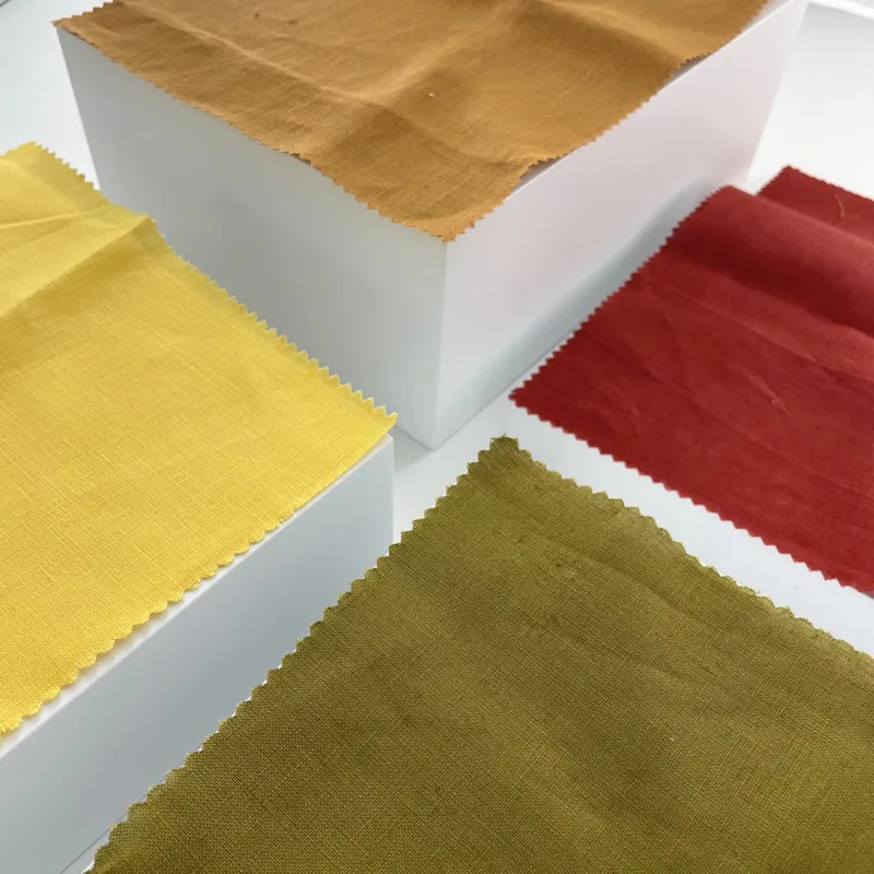 50% discount Linen-Mustard Yellow high quality 100% linen fabric stock lots for sale for garment