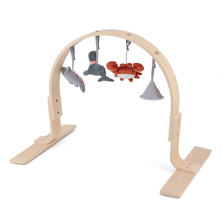 Eco-friendly Foldable Baby Play Gym Frame Activity Gym With 3 Wooden Baby Teething Toys Montessori Baby Activity Gym Hanging